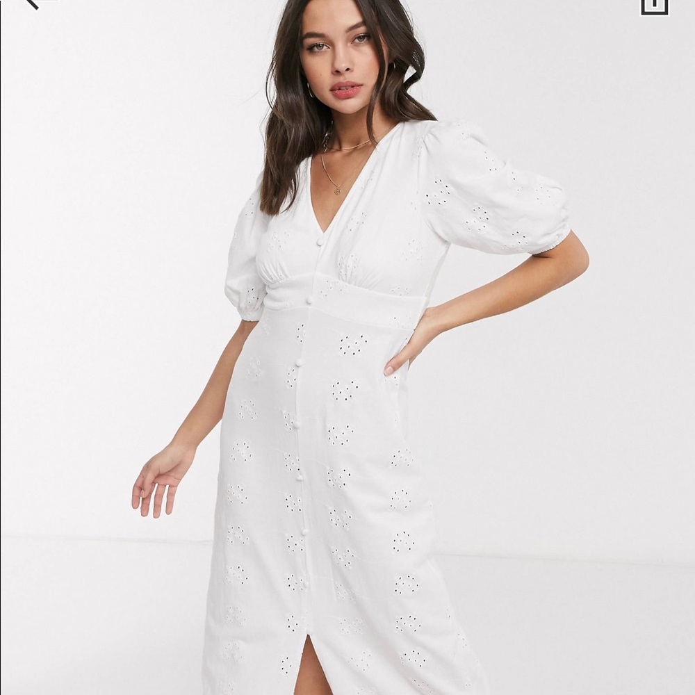 ASOS Design broderie tea maxi dress w/ puff sleeve